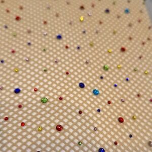 Anthropologie Beige Fishnet Tights Colored Rhinestones Sz Lg Holiday Costume